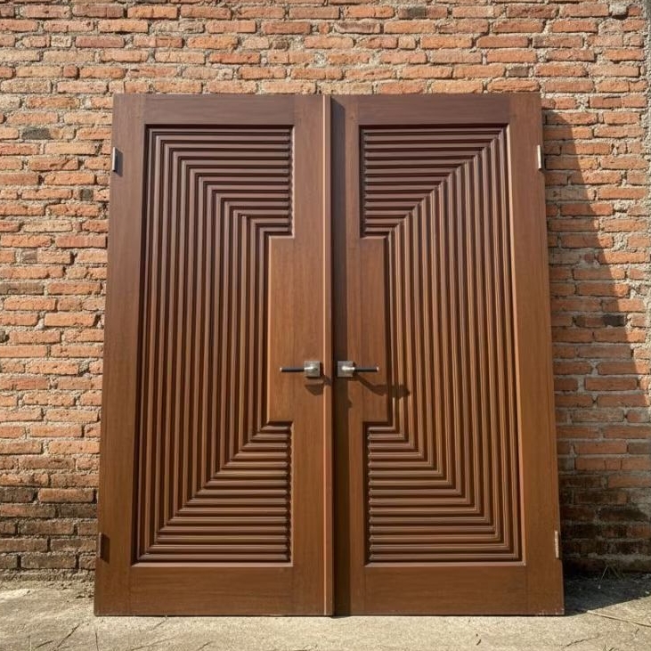 Pintu Utama Kupu Tarung Kayu Jati Garis Kedalam