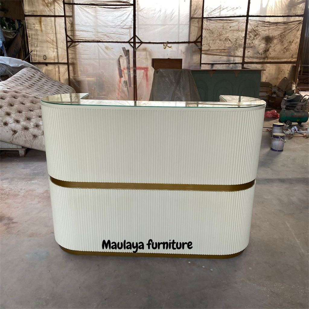 Meja Resepsionis Meja Kerja Top Kaca Bening