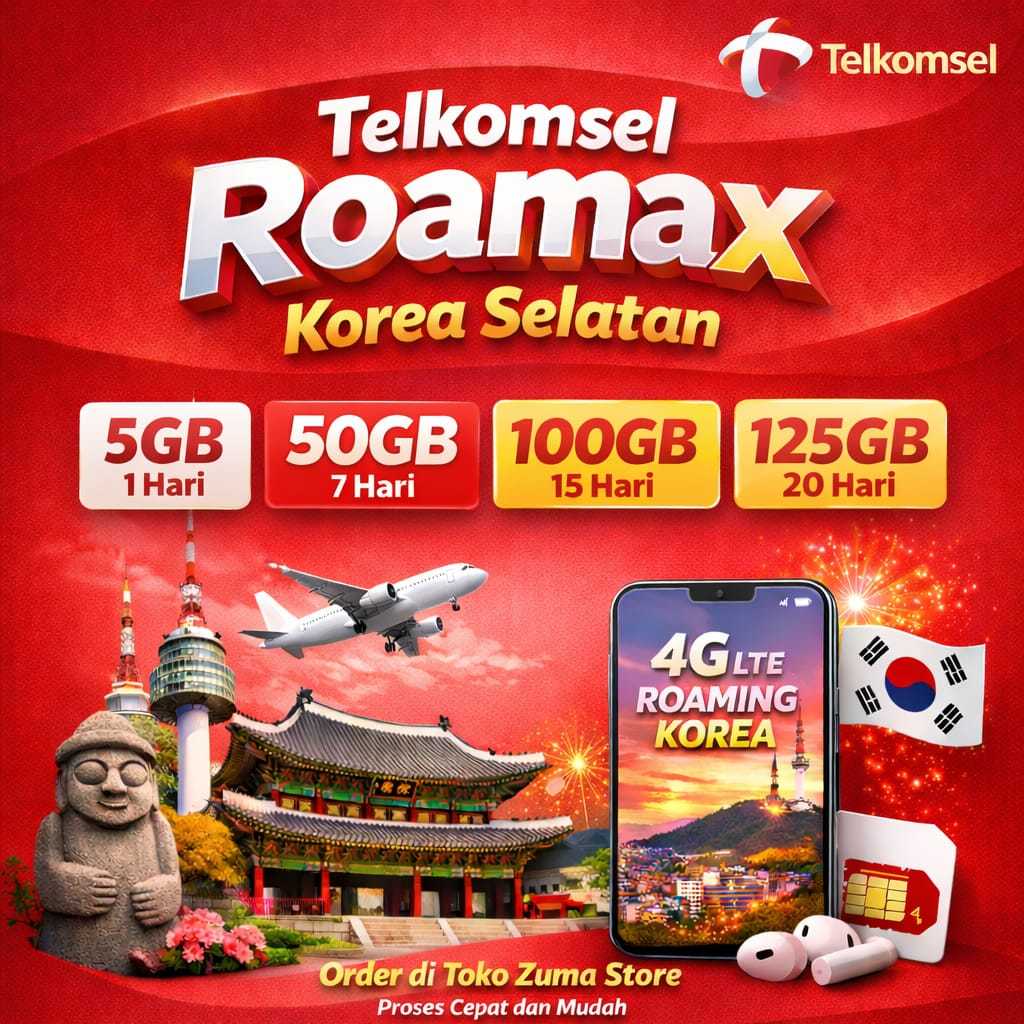 Telkomsel RoaMAX Korea Selatan – Paket Internet Luar Negeri Murah & Cepat