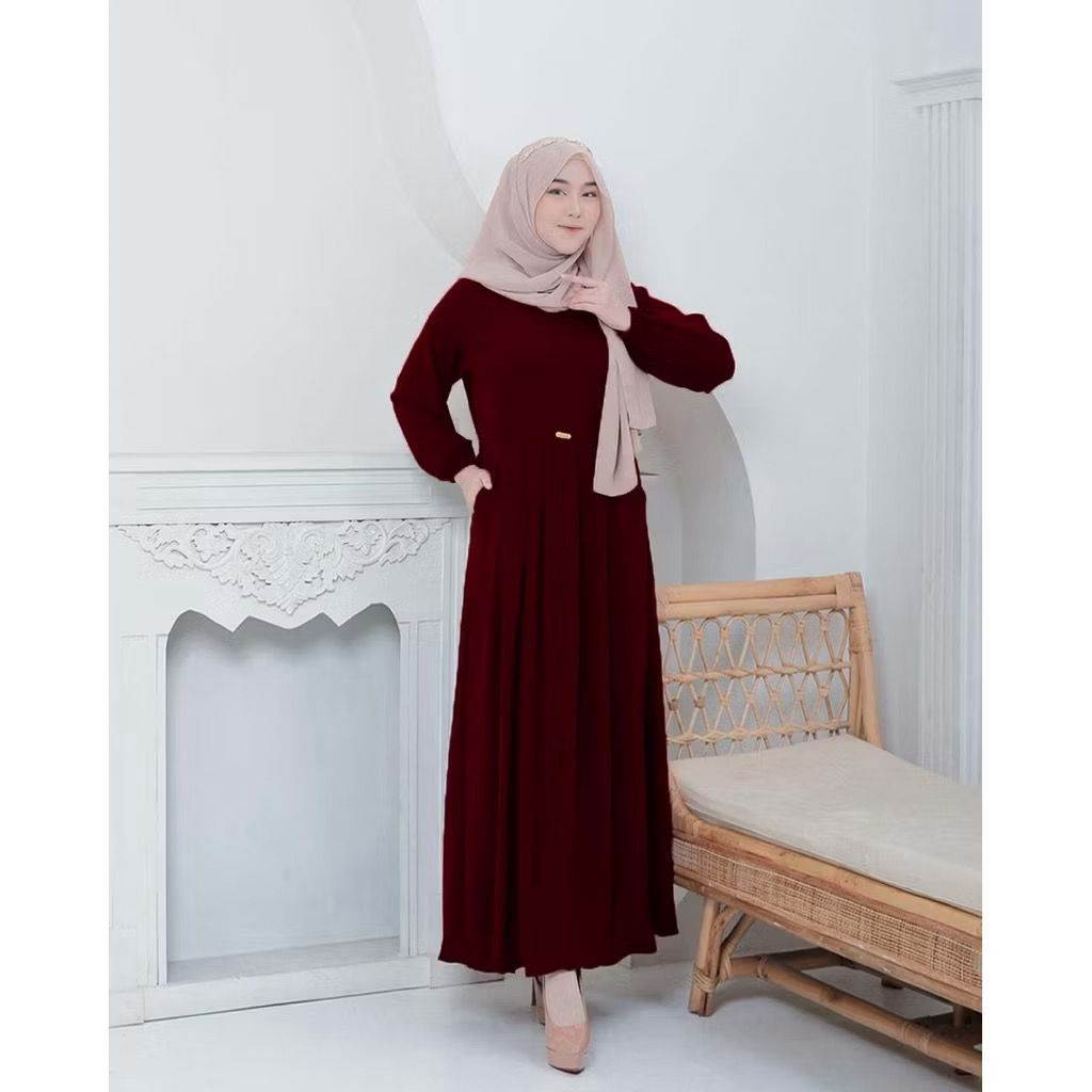 NABILA Dress Gamis Polos Wanita Muslimah Bahan Crinkle Grade A Variasi Kancing