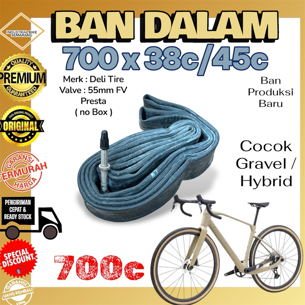 DELI NO BOX BAN DALAM 700c x 38c / 45c SEPEDA BALAP ROADBIKE GRAVEL TUBE BAN DALAM 700 x 38 / 45 c
