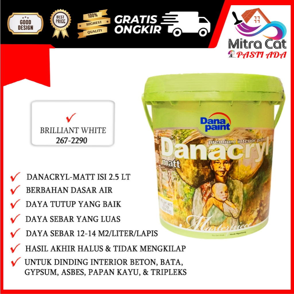 DANA PAINT 2.5LT DANACRYL MATT 267-2290 BRILLIANT WHITE - READY MIX