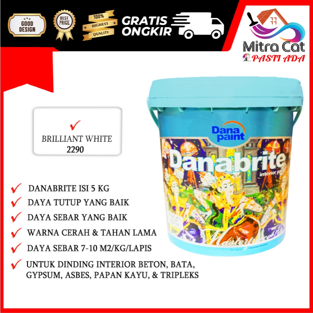 DANA PAINT 5KG DANA BRITE INTERIOR MEDIUM 2290 BRILLIANT WHITE - READY MIX