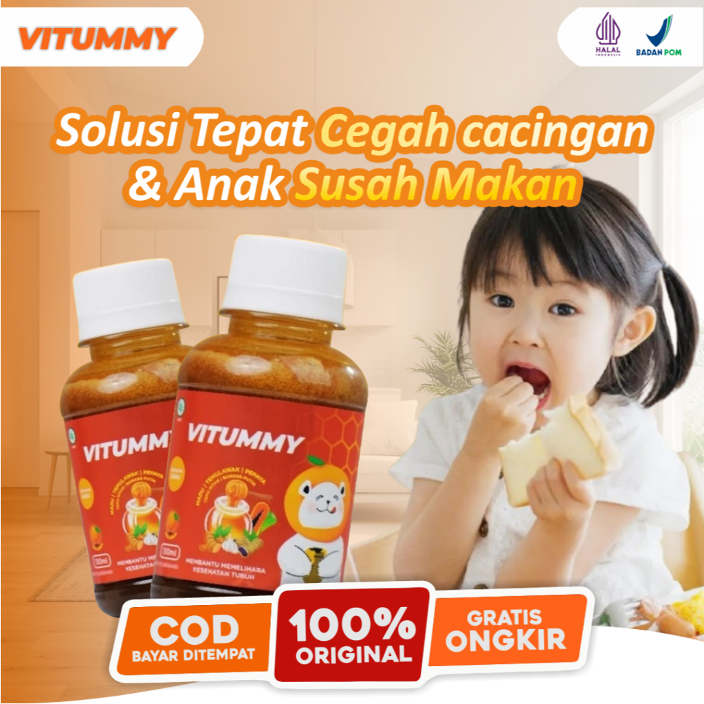 Vitummy Vitamin Kesehatan Anak Penambah Nafsu Makan Anti Cacingan Stunting Halal BPOM