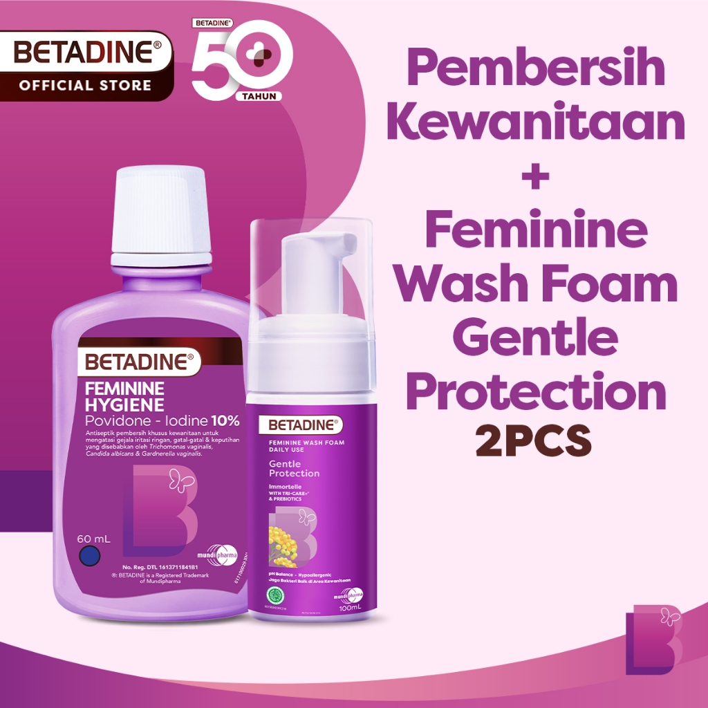 BETADINE FEMININE WASH FOAM GENTLE PROTECTION 100 ml + BETADINE FEMININE HYGIENE 60 ml