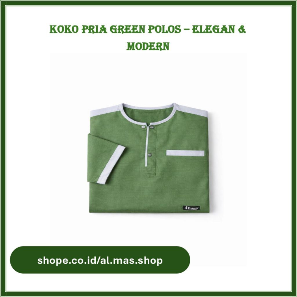 Baju Koko Pria Lengan Pendek Warna Hijau | Kemeja Muslim Casual Modern
