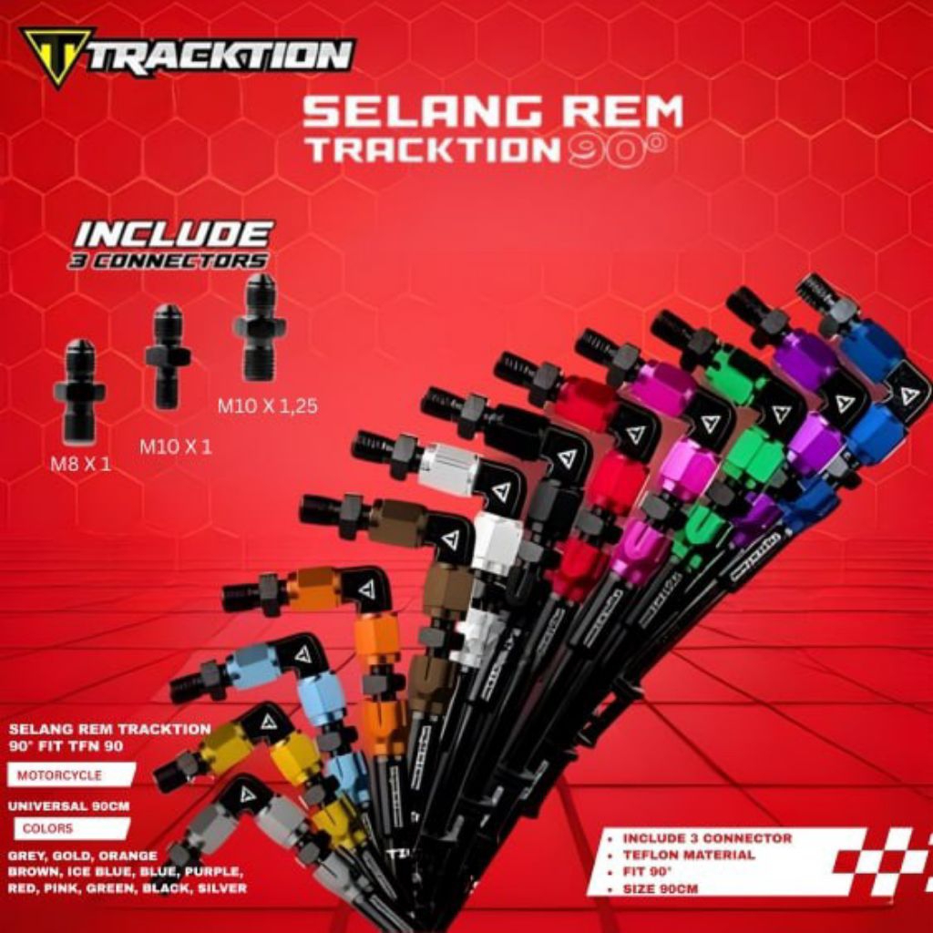 Selang Rem Tracktion FIT 90° TFN90 Universal Teflon Original Indonesia Tracktion / TAD Racing