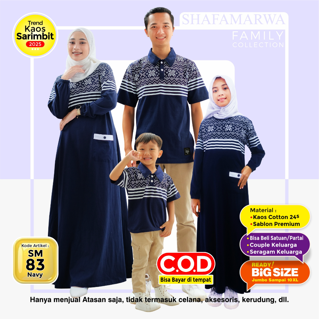 ShafaMarwa Baju Sarimbit Keluarga - Couple Family Set Gamis Muslim Ayah Ibu Busui Anak - SM83 Navy