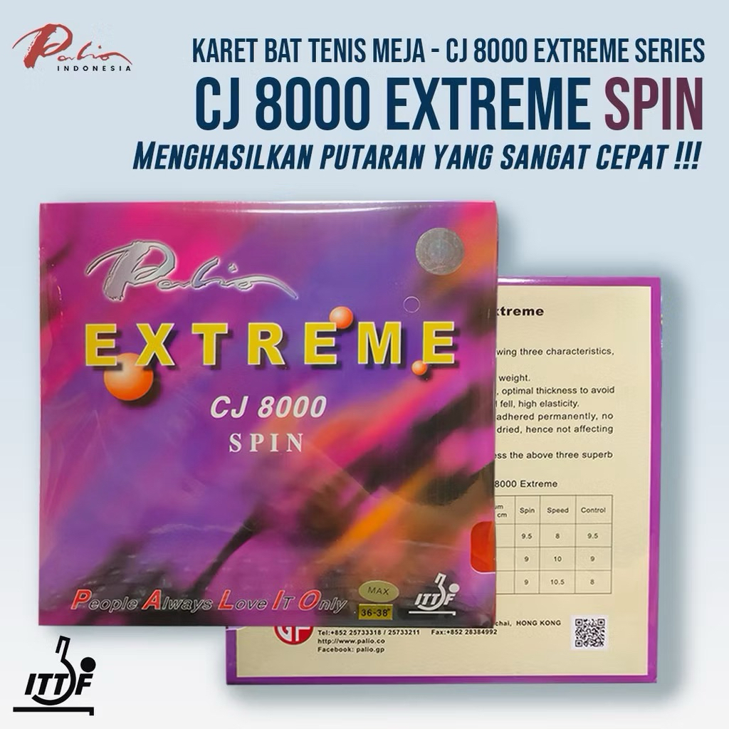 Karet Bet Pingpong Tenis Meja Palio Cj8000 Extreme Spin Original Co