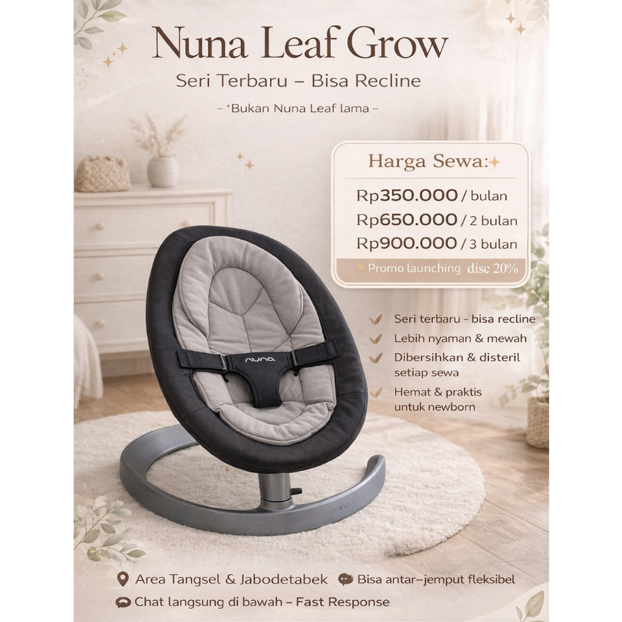 Rent / Sewa Nuna Leaf Grow Bouncer Katun Organik Bayi Elegan Premium