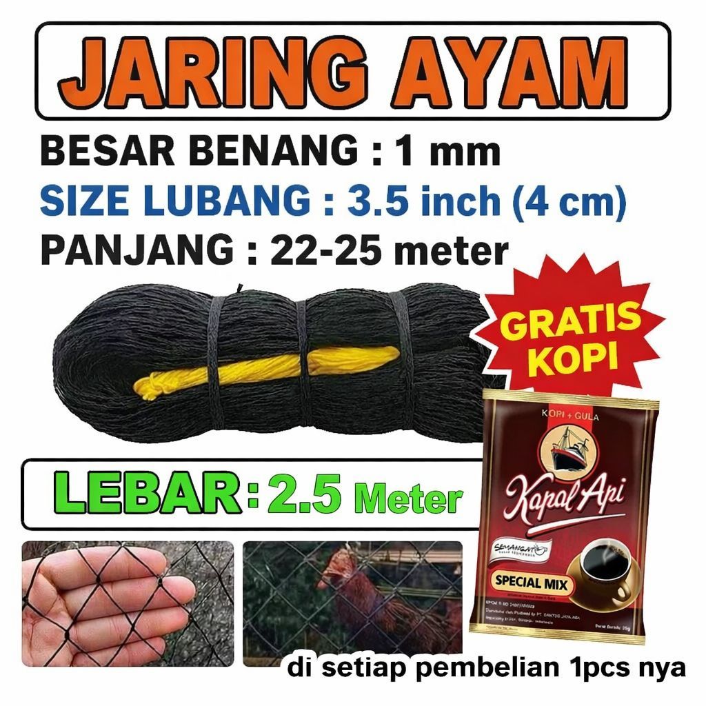 Jaring Ayam Lubang 3,5cm  Lebar 1,5m / 2m / 2,5m / 3m Jaring Pagar Ayam Jaring Kandang Ayam Jaring P