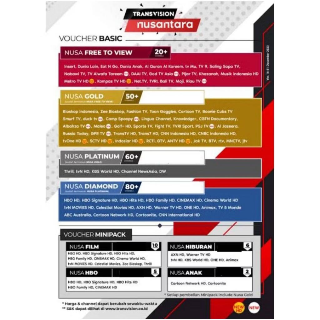 Voucher Paket Isi Ulang Nusa HBO 90 Hari Minipack Tanaka Nusantara HD Transvision