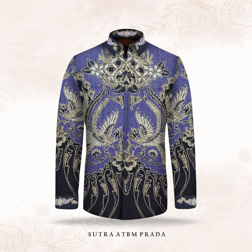 kain batik tulis pria sutera prada emas warna ungu. er