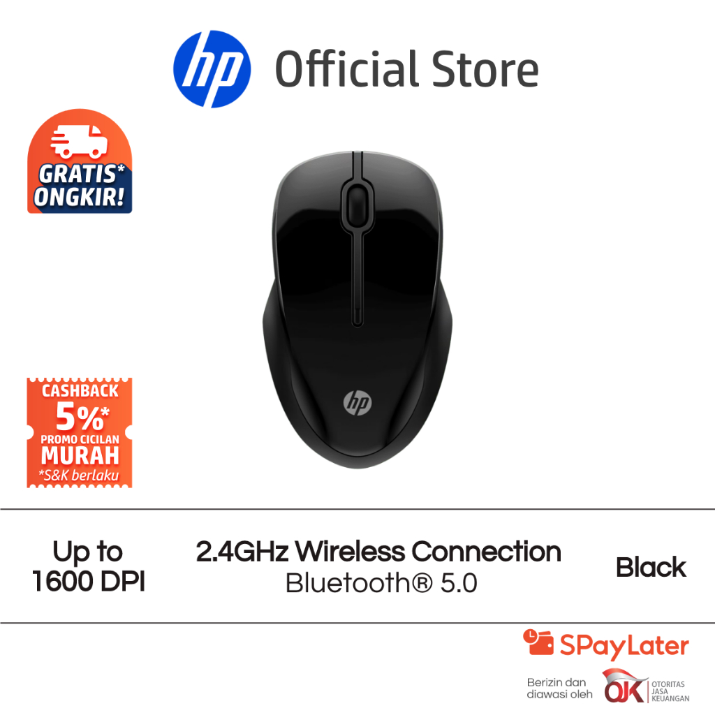 Mouse Dual HP 250 Up to 1600 DPI Windows 11 Windows 10 macOS Chrome OS Promo Murah Gratis Ongkir Off