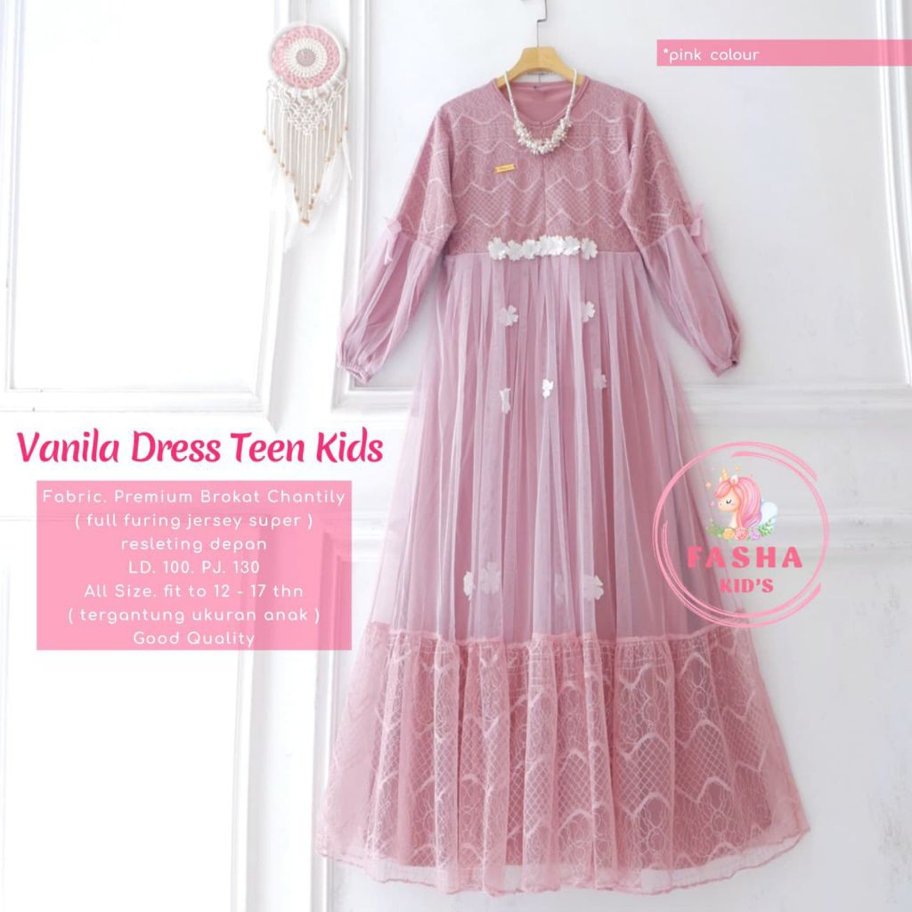 [ ata.id kids ] Vanila gamis brokat muslim anak perempuan by Fasha kids