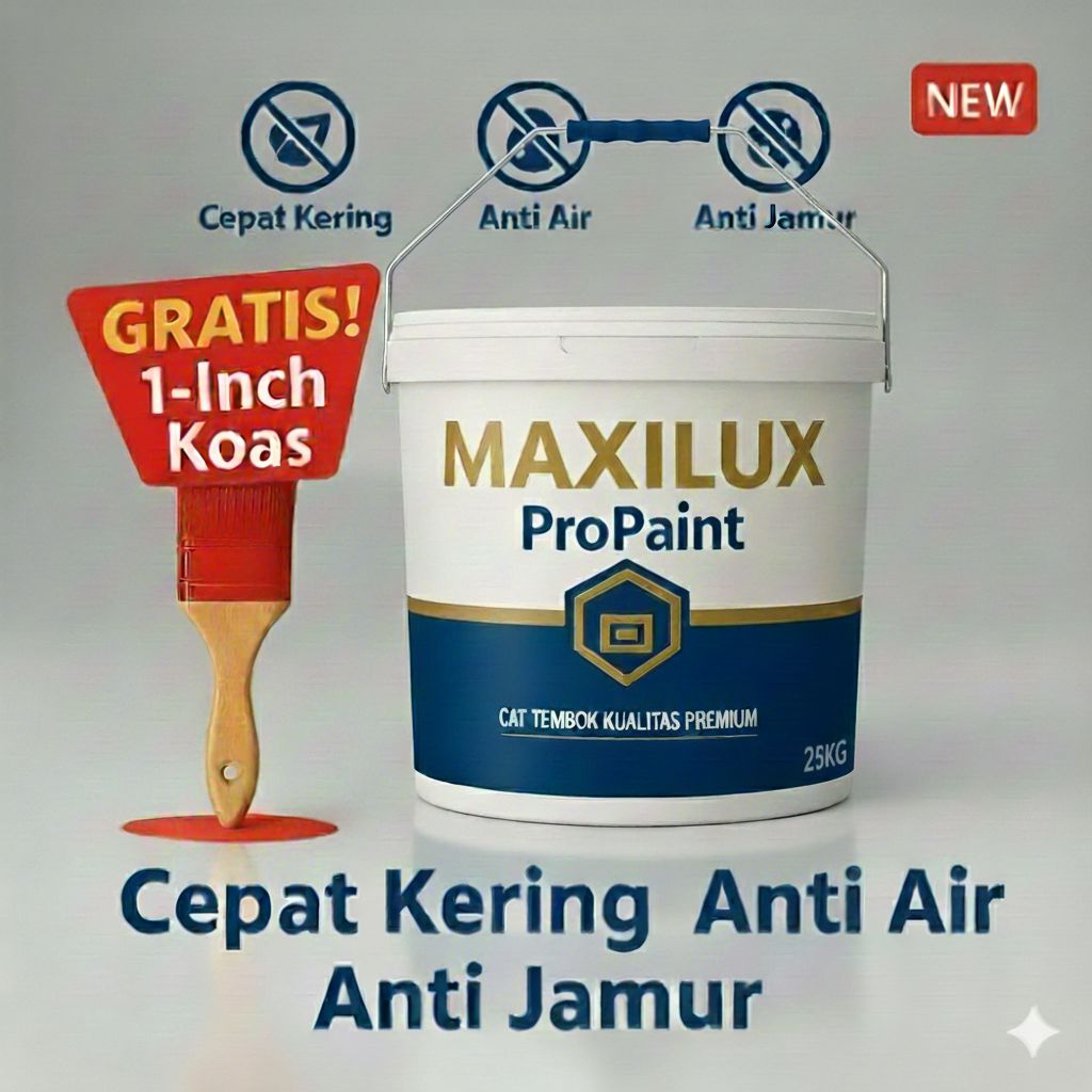 Cat Tembok Premium Maxilux Propaint 25KG – Cepat Kering, Anti Air & Anti Jamur + Gratis Kuas 1 Inch