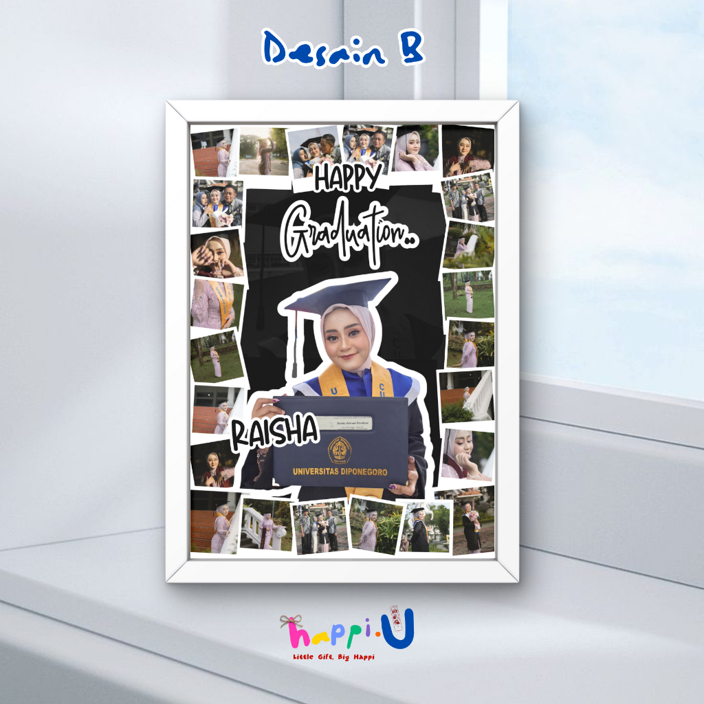 Happi.U Gift Desain B - Gift Foto Frame 3D Custom 21x30 A4 | Gift Ideas Bingkai Foto Custom | Kado U