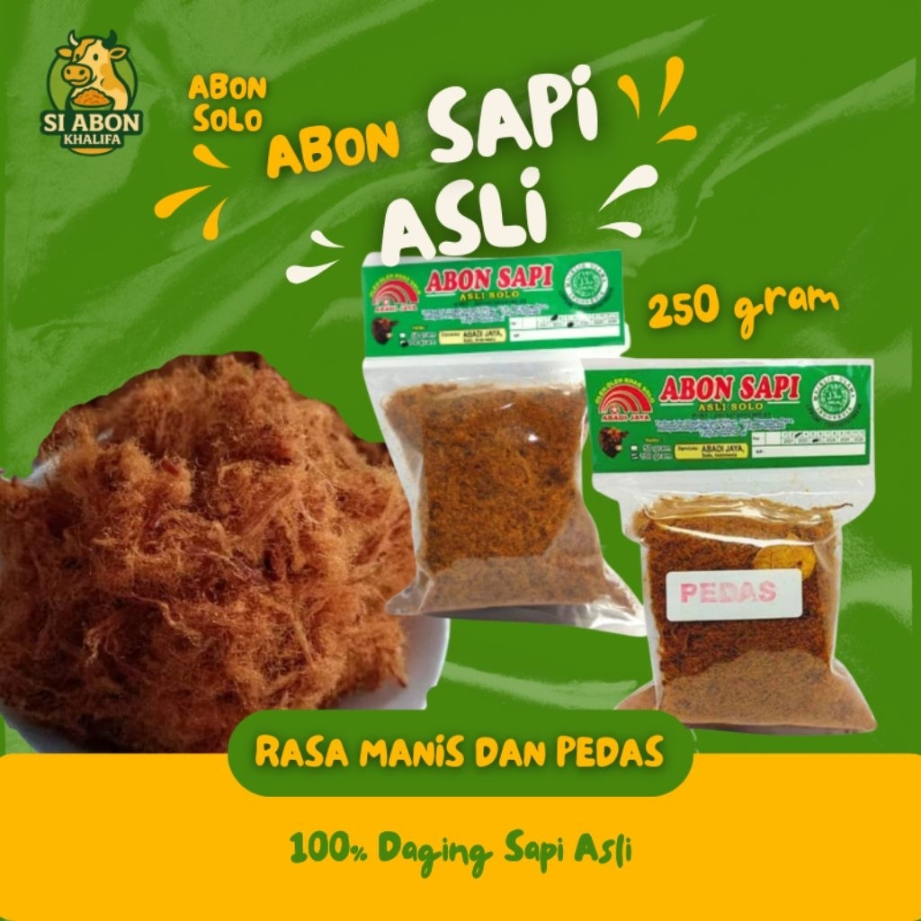 ABON SAPI 100% DAGING ASLI | HALAL | ABON SAPI ASLI SOLO RASA ORIGINAL DAN RASA PEDAS 250gr