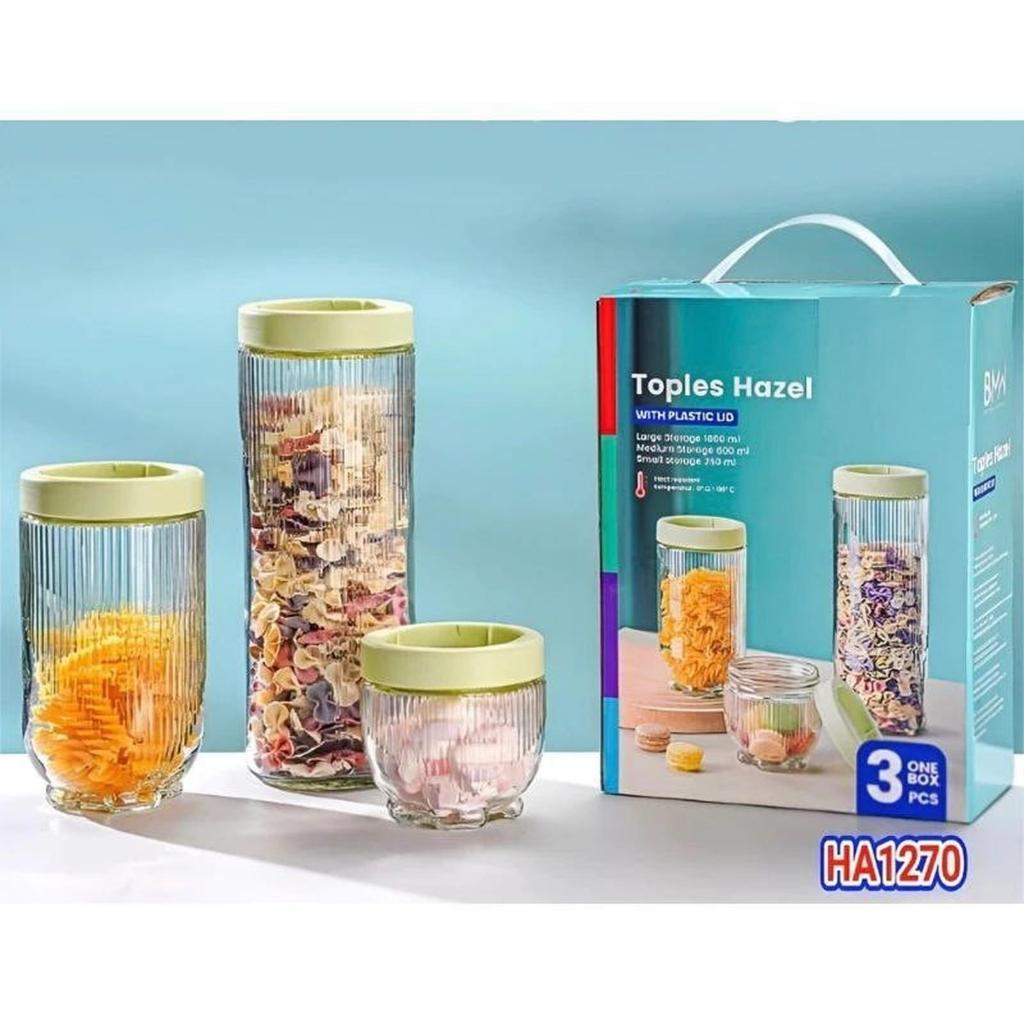 Toples Kaca Gladies Set 3 Pcs / Toples Tempat Penyimpanan Kue Kering Lebaran PENGIRIMAN KHUSUS BATAM