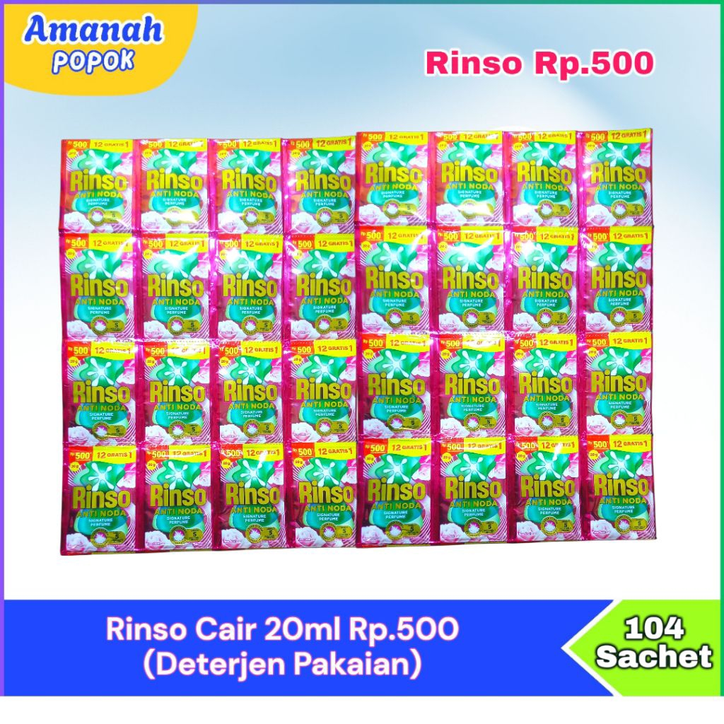 Rinso Cair Rp.500 (104 Sachet) x 20g Kemasan Hemat