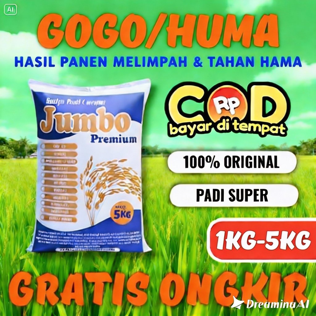 Benih Bibit padi Unggul GOGO HUMA Benih Padi Beras Merah original kemasan 1kg-5kg