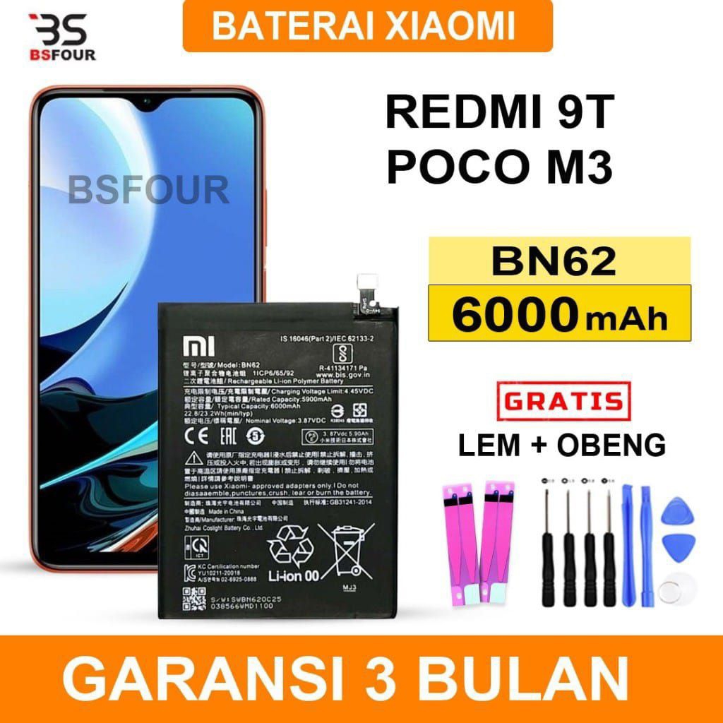 BATRE BATERAI BN62 HP XIAOMI REDMI 9T POCO M3 BONUS OBENG 8IN DAN LEM BATRE ORIGINAL