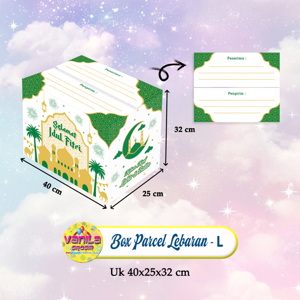 (1Pcs) Box Parcel Lebaran L 40x25x32cm, kardus eid mubarak, dus parcel idul fitri, kemasan bingkisan