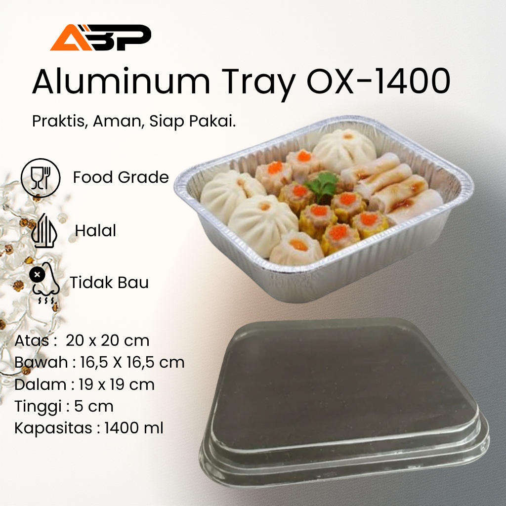 Wadah Aluminium OX-1400 Jumbo 1400ml Persegi Kotak - Tray Aluminium Besar Tahan Oven & Kukus