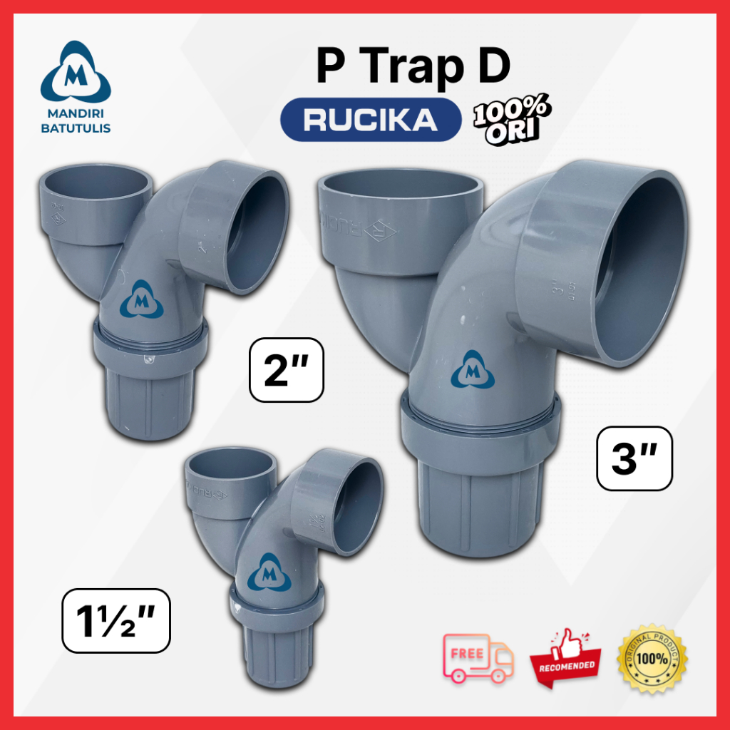 P Trap D RUCIKA - Sambungan Pipa PVC Leher Angsa Anti Bau - Sifon Wastafel Bak Cuci Piring 1.5" 2" 3