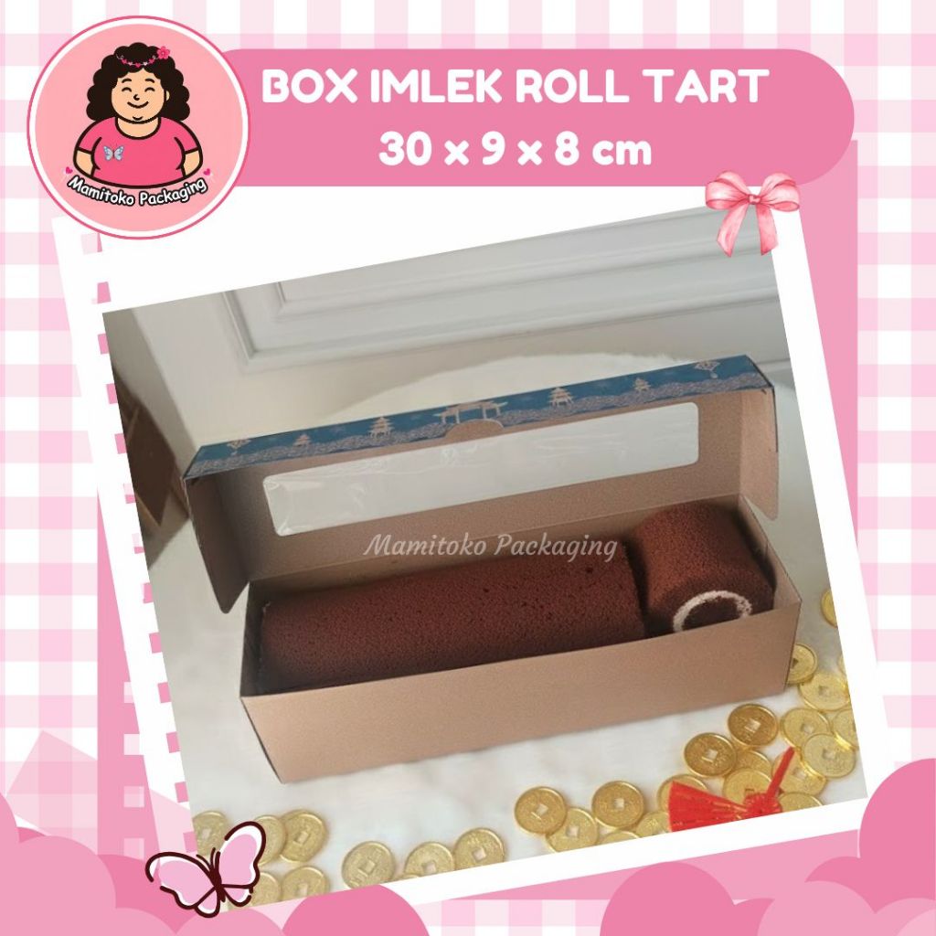 Box Imlek Roll Tart 30x9x8 cm | Kotak Kue Gulung Imlek | Packaging Kue Chinese New Year