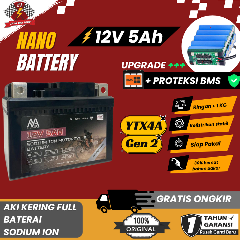 Aki Kering Motor GTZ5S 12V 5A Sodium Ion YTX4A Aki BEAT VARIO110 MIO FINO VIXION SUPRA Nano Battery