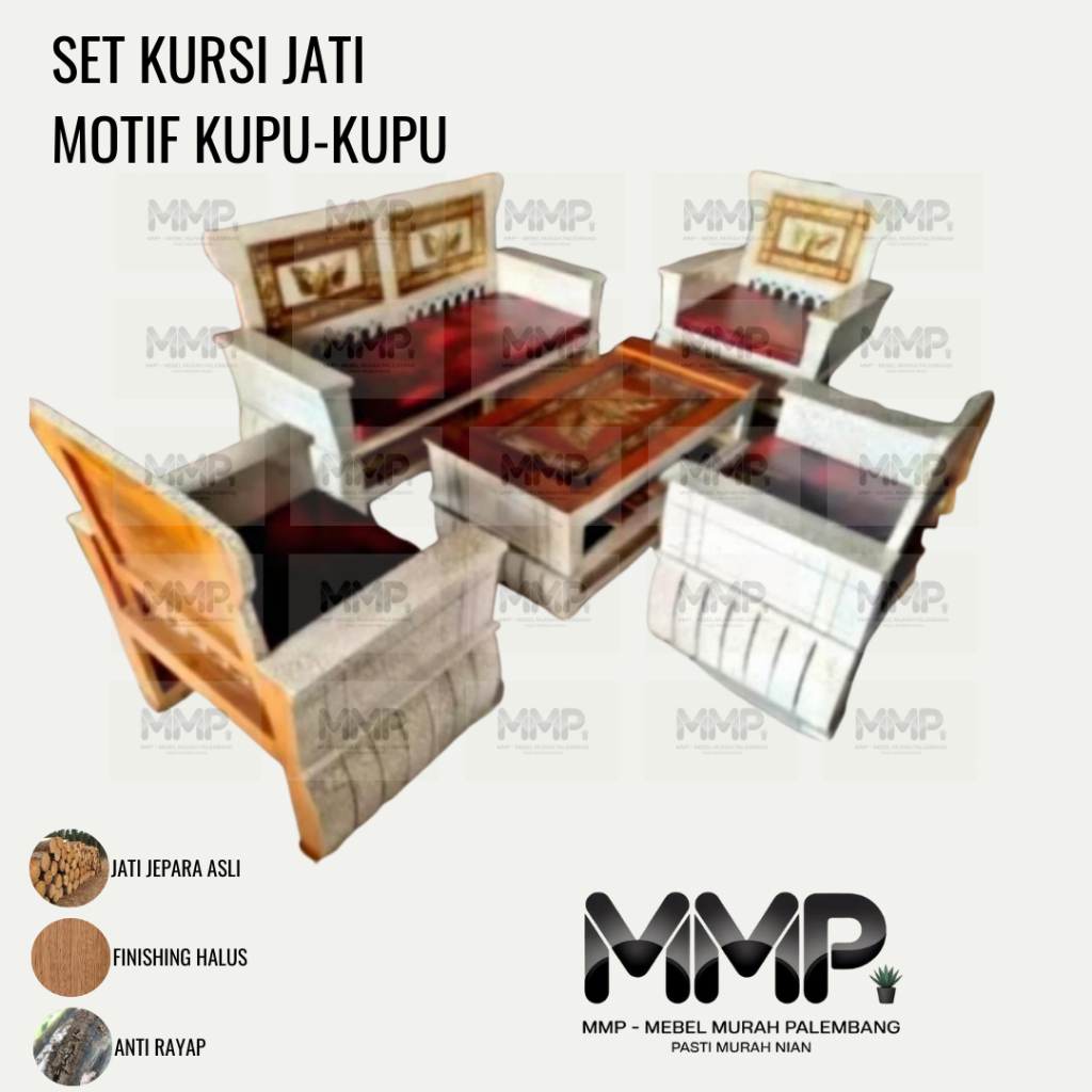 Set Kursi Tamu Jati Minimalis Motif Kupu-Kupu | Kursi Sofa Jati Asli Jepara Murah Palembang
