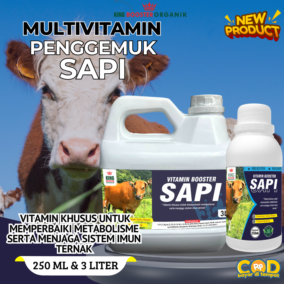 Vitamin Ternak Organik Penggemuk Sapi memepercepat pertumbuhan sapi, imun ternak sapi 250ML