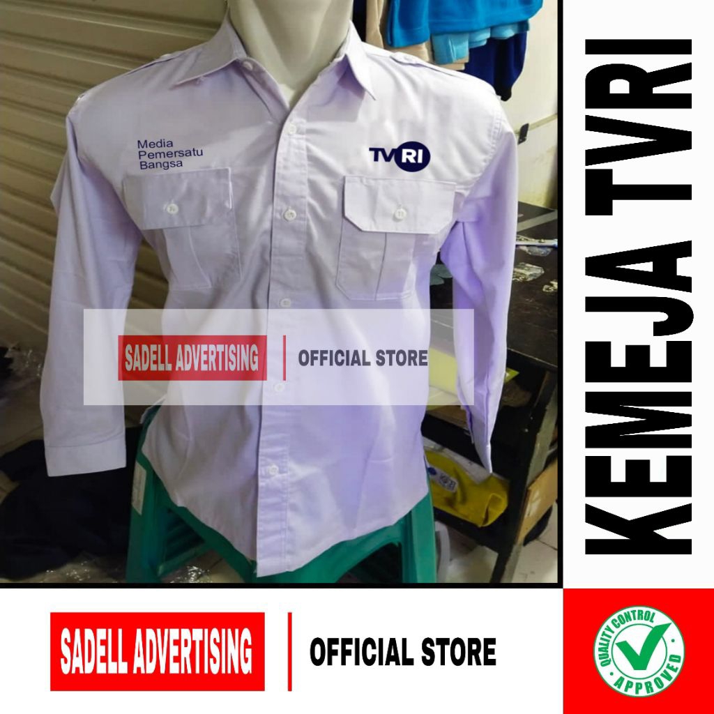 Kemeja TVRI Seragam TVRI Baju TVRI Putih PDH Lengan Panjang Pria Bordir