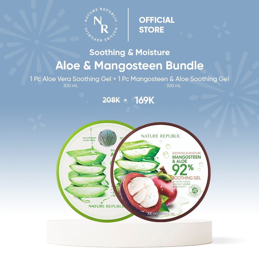 NATURE REPUBLIC [2 PCS] ALOE VERA 92% + MANGOSTEEN ALOE 92% Soothing & Moisture Gel 300ml