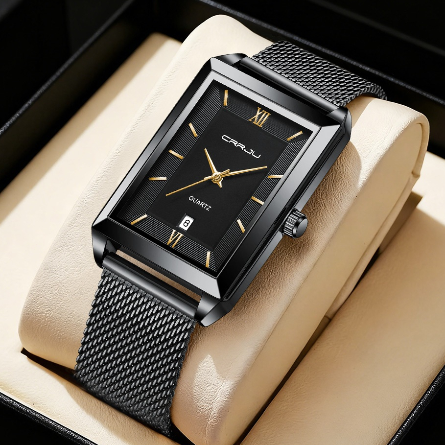 Jam Tangan Cowok CRRJU Jam Tangan Strap Stainless Steel/Jam Tangan Pria Terbaru/Fashion Pria/Jam Tan