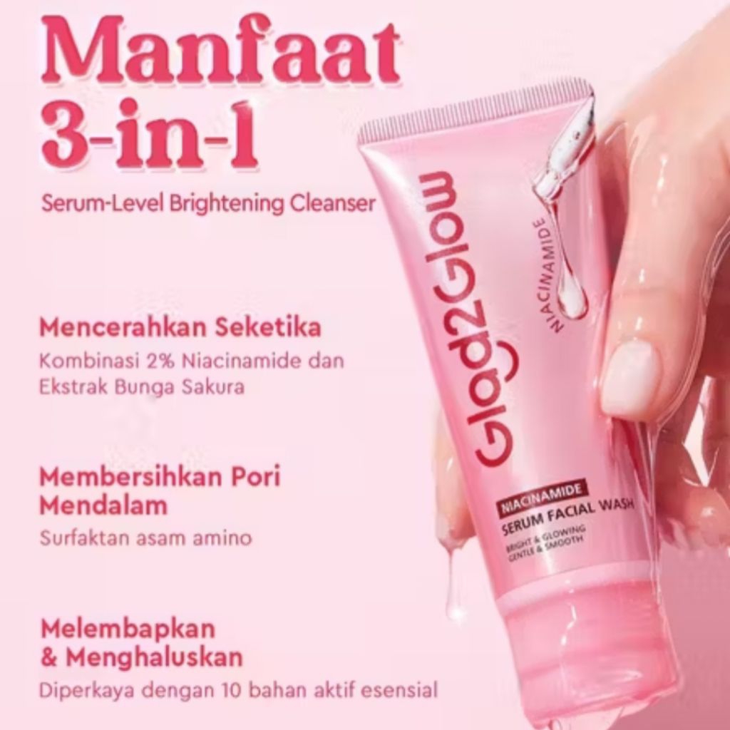 etudebjm - glad2glow niacinamide facial wash glad 2 glow g2g sabun cuci muka pink