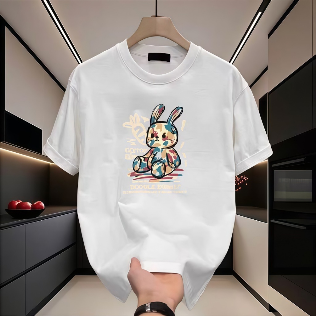 (COD)   Kaos Oblong Pria Oversize Cetak Kartun Kelinci Doodle - Baju Atasan Santai Tren