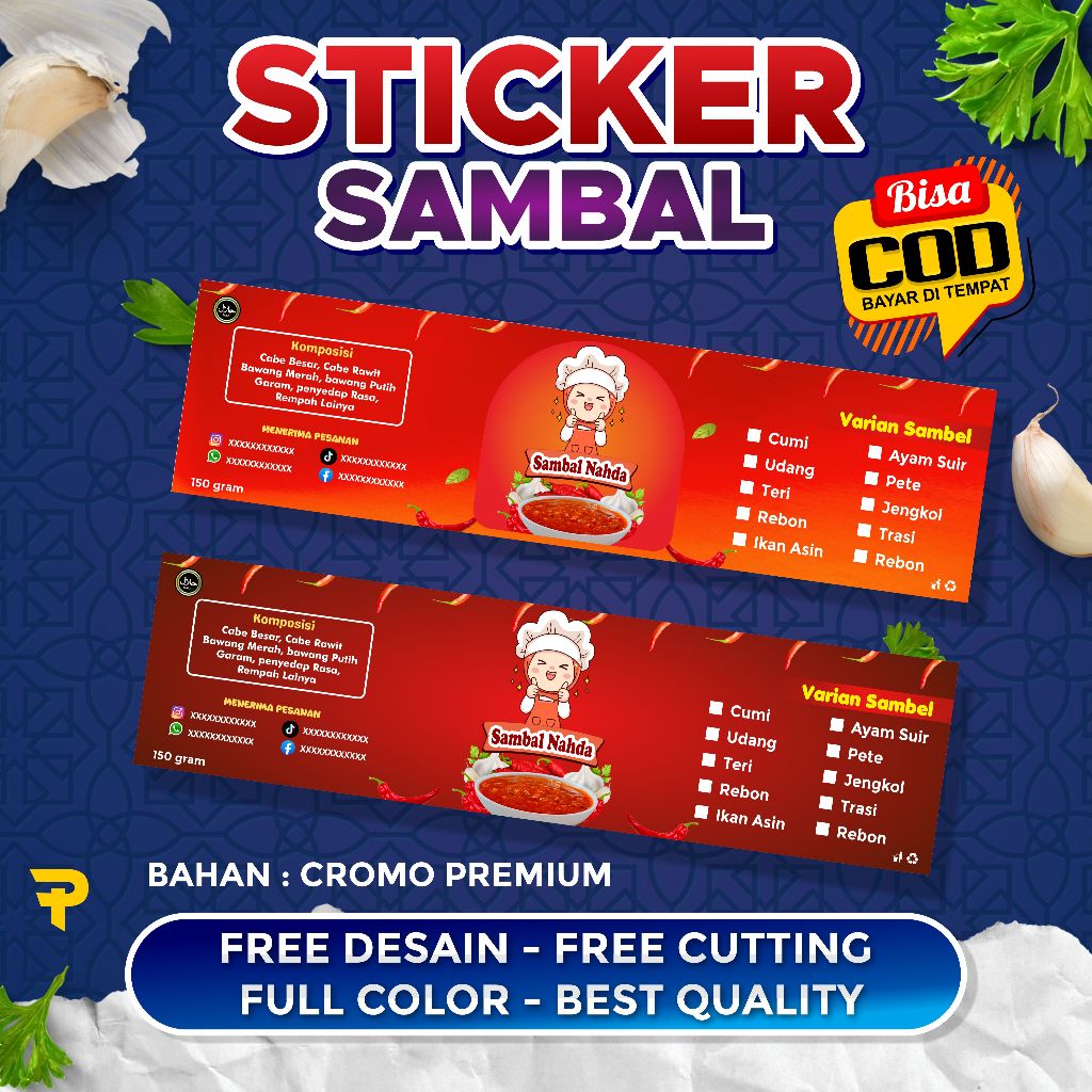 stiker sambal stiker sambal toples 100 gram 150 gram 200 gram