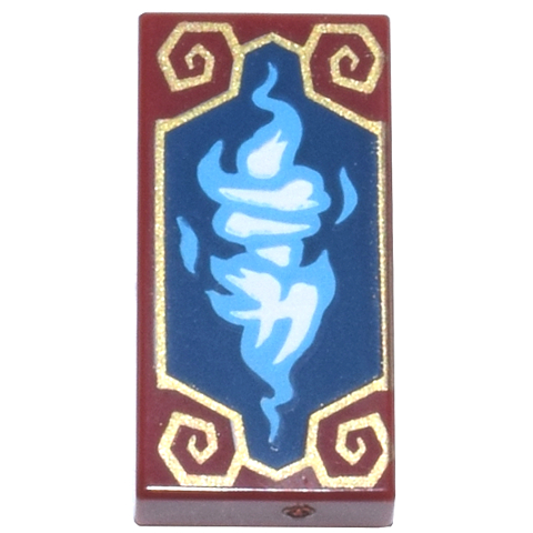 Lego Dark Red Part 3069pb1393 Tile 1 x 2 with Dark Azure Mirrored Dragon Heads with White Ninjago Lo