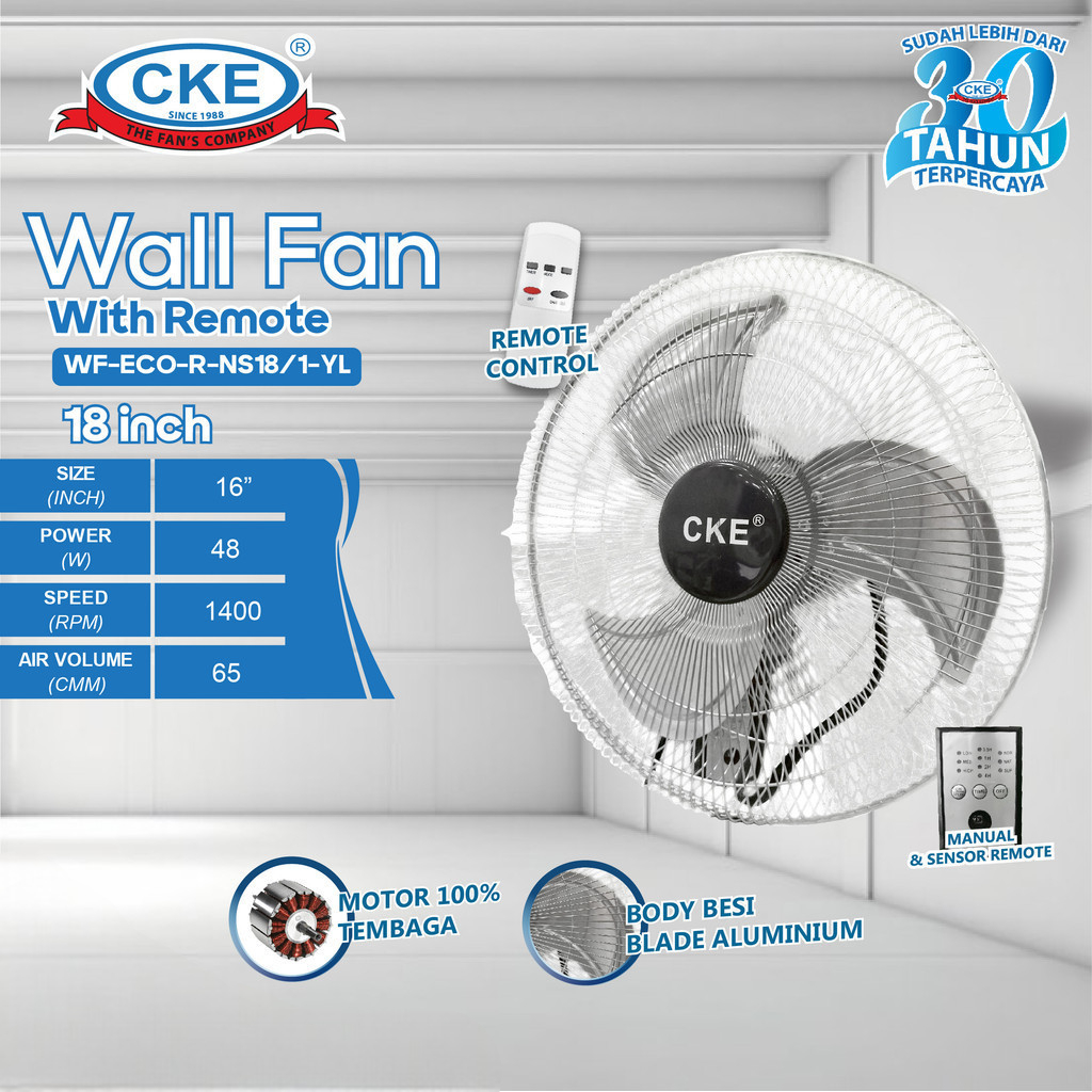 CKE Wall Fan Remote 18 Inch Kipas Angin Dinding Tembok Remote Control 18" Tornado Fan