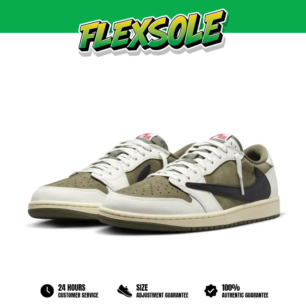 Sepatu Nike Air Jordan 1 Low x Travis Scott Medium Olive Green