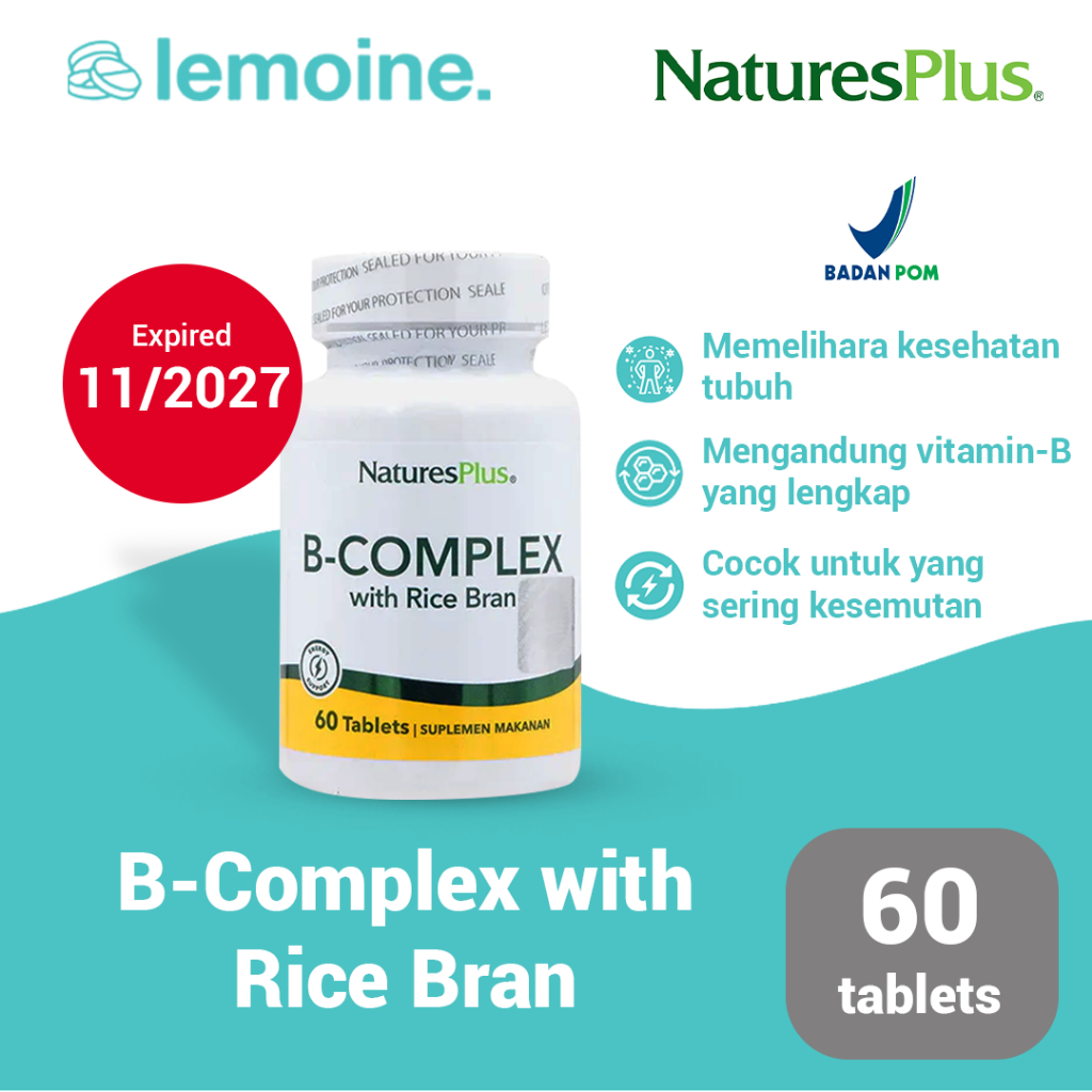 Natures Plus Vitamin B Complex Vitamin B Daya Tahan Tubuh/Saraf with Rice Bran 60 tablet