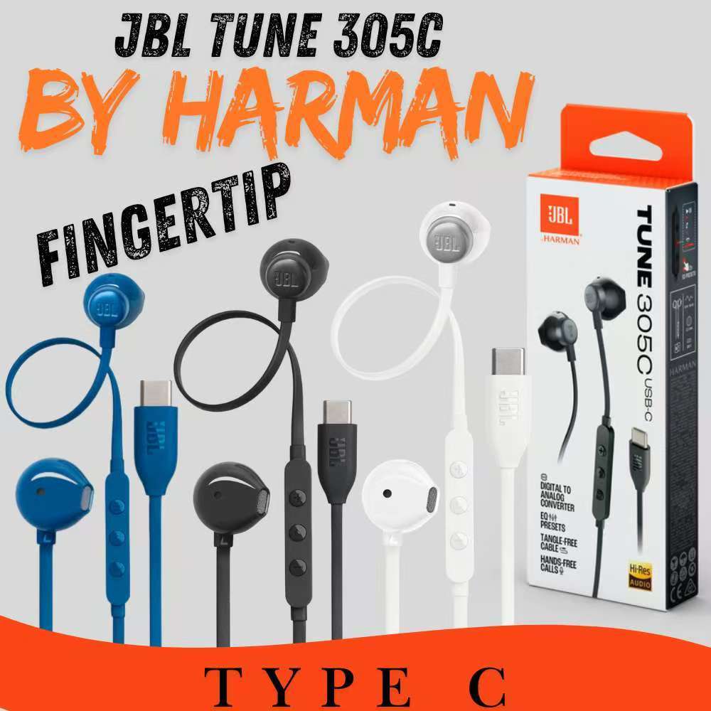 JBL Tune 305C USB Type-C Earphone Original by Harman Bass Mantap Hi-Res Audio Mic & Remote