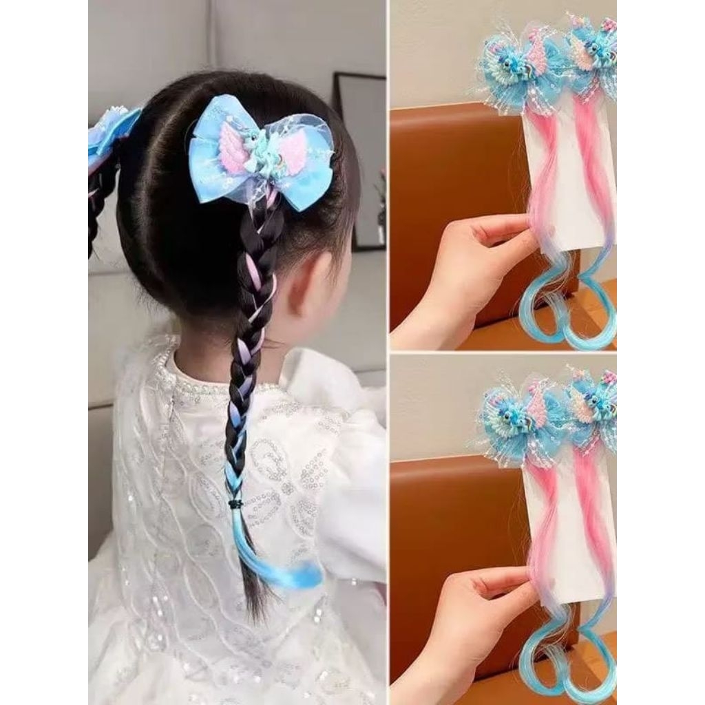 {IP} Jepit Rambut Palsu Anak Unicron Pita / Aksesoris Wig Model Pita  Unicron / Unik dan Memikat / J