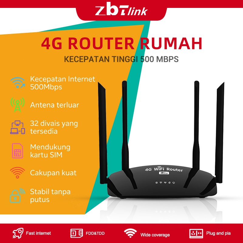 ZBTlink Router Modem 4G LTE Slot SIM Kecepatan Tinggi & Stabil Multi Gateway Kuota Besar Hitam