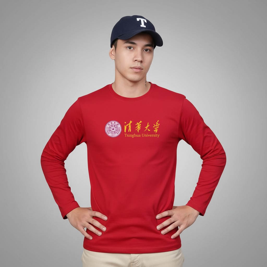Long t-shirt Tsinghua University China Long RED Premium Cotton Combad kaos Lengan Panjang Clothing