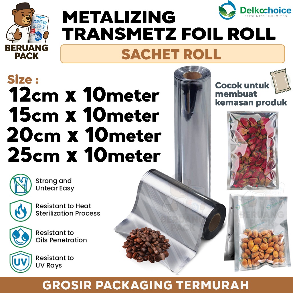 Sachet Roll TransMetz Transparent Clear + Aluminium Metalizing  Foil Gulungan Kemasan Saset Food