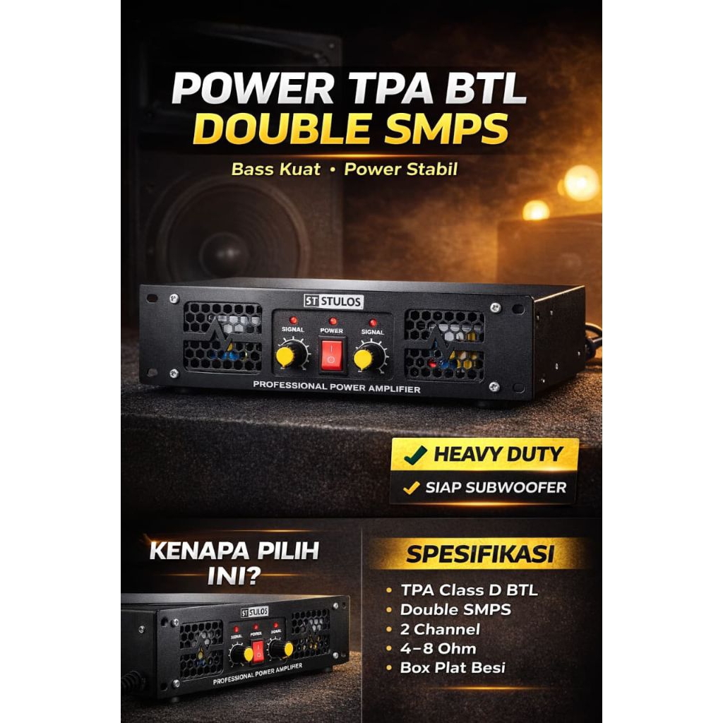 POWER AMPLIFIER TPA 3116 BTL DOUBEL SMPS 5 AMPER 400 WATT + KIPAS PENDINGIN, Power Ampli Btl 8 Amper