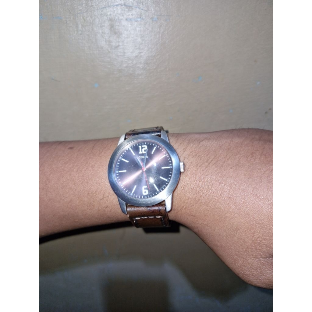 Jam Tangan Pria Dewasa Guess original murah stainless Strap Kulit Second istimewa